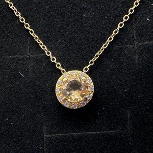 Bright Round 2.00 Carat Golden Citrine Halo Necklace - 14kt Gold Overlay Sterlin